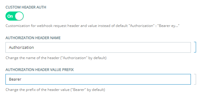The Custom Heather Auth section of the Custom Exchange Endpoints Configuration page, where you configure custom OAuth headers. 