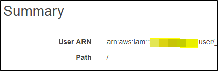 Screenshot from AWS Console showing the User ARN with the numbers between "iam::" and ":user/" highlighted.