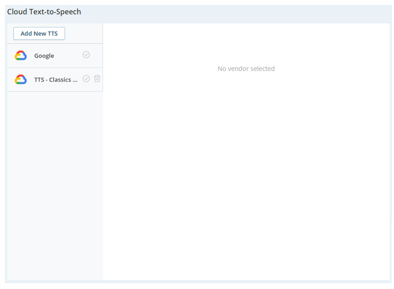 The Cloud Text-to-Speech page, where you can select a TTS provider or add a new provider.