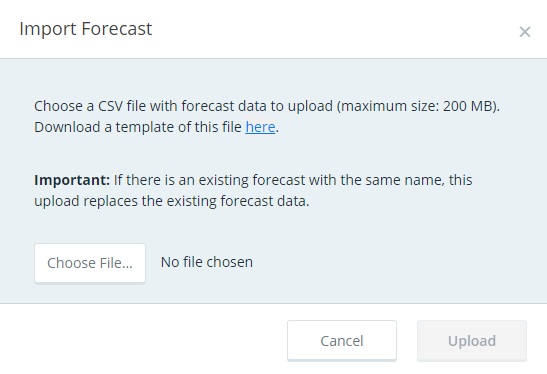 Screenshot of the Import Forecast window