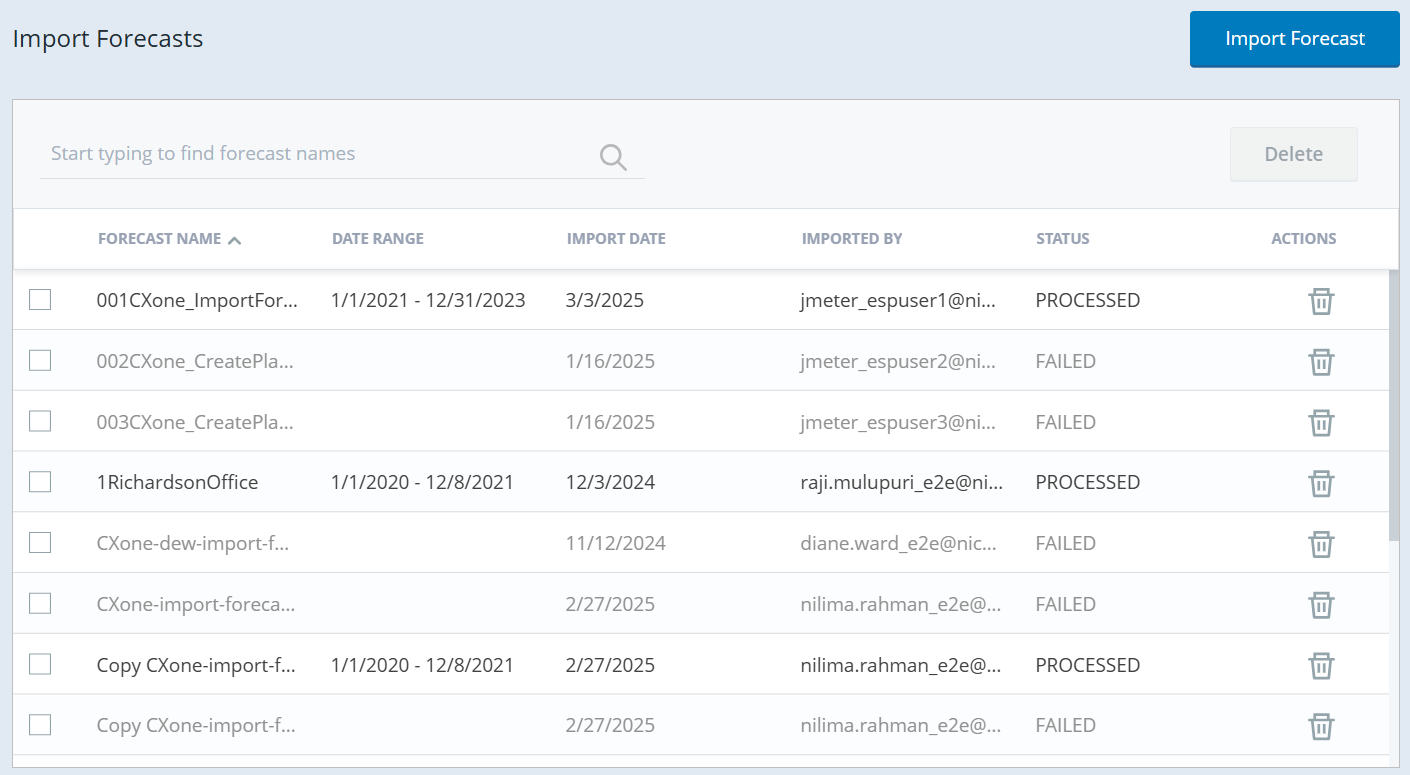 Screenshot of the Import Forecasts page