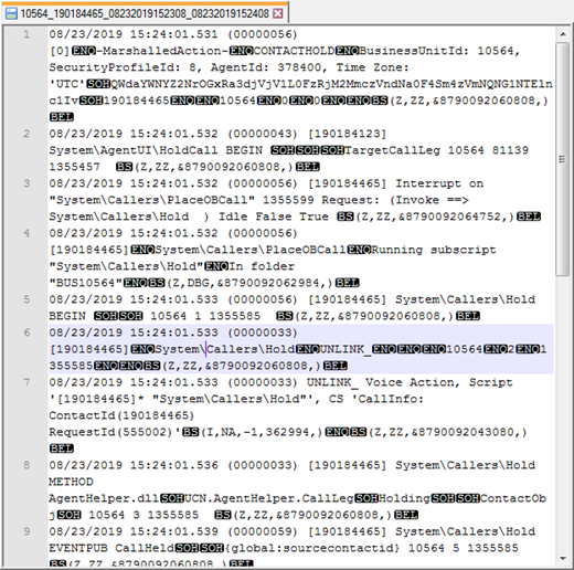 Screenshot of a contact log in Notepad++