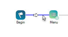 A cursor hovering over a blue connector between two actions. 