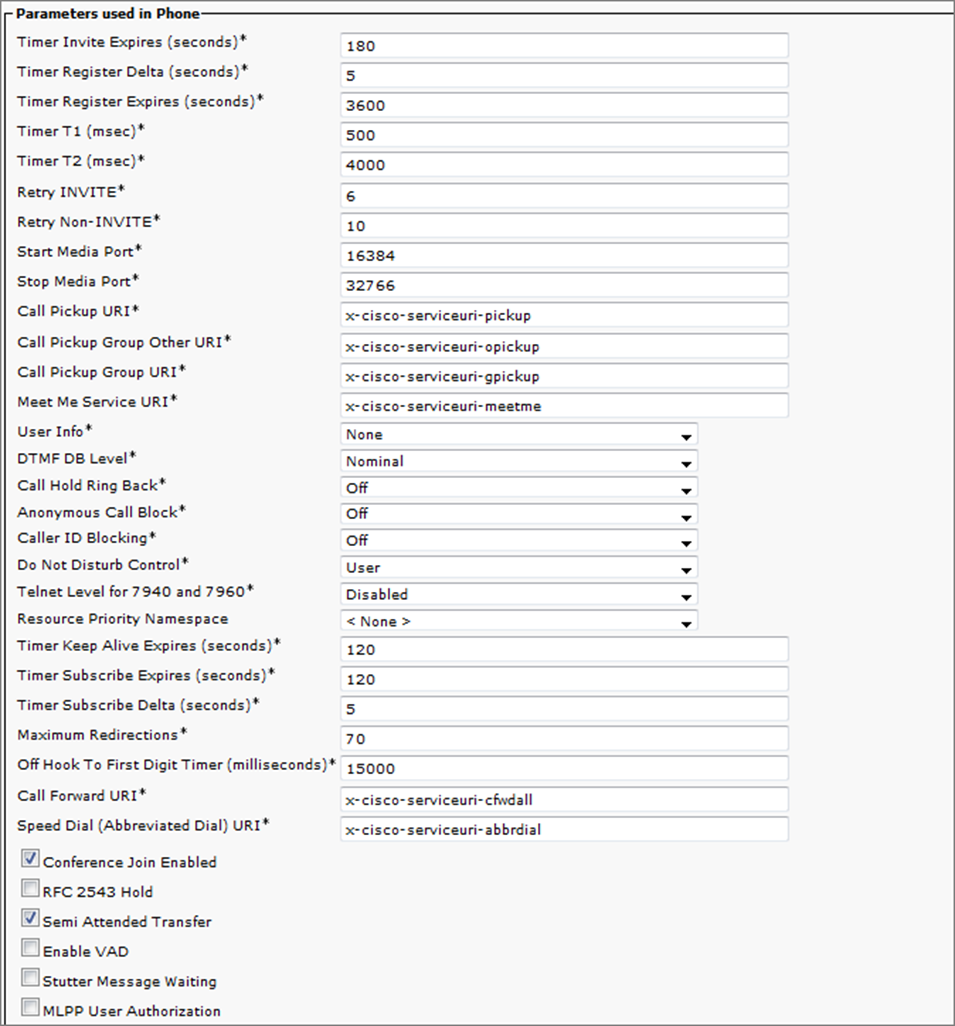 The SIP Profile Information page showing the settings as they should be configured. 