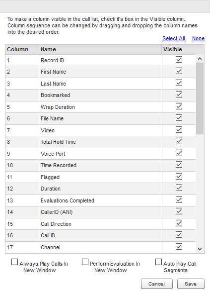 Settings for the Recorded Interactions list and the Media Player