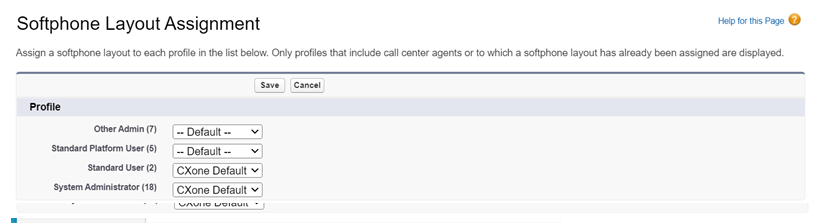 Softphone Layout Profile Assignments in Salesforce.