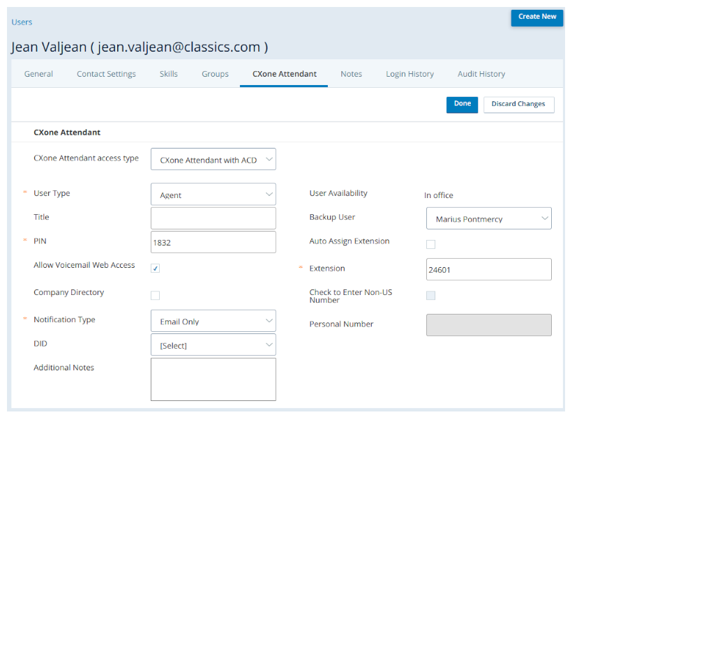 Grant user access to CXone Attendant on the CXone Attendant  tab in  CXone Admin. 