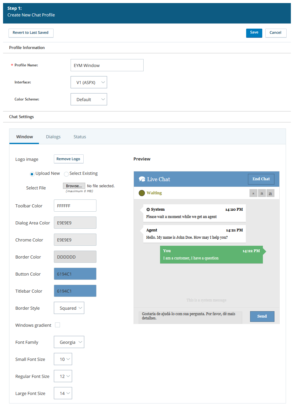 V1 window settings