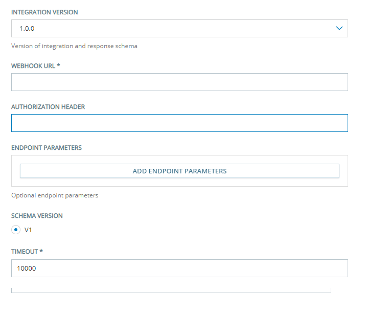 The Configuration page for Integration Version 1.0.0 of Virtual Agent Hub.