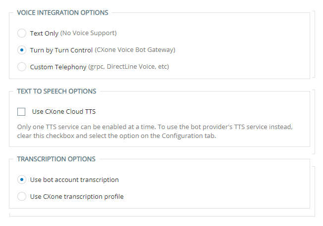 The Voice page in the configuration wizard in Virtual Agent Hub.