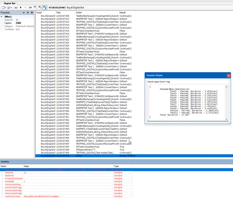 The Trace Output window showing the contents of the tradereportstring variable, which is the report on the StandardBot test results. 