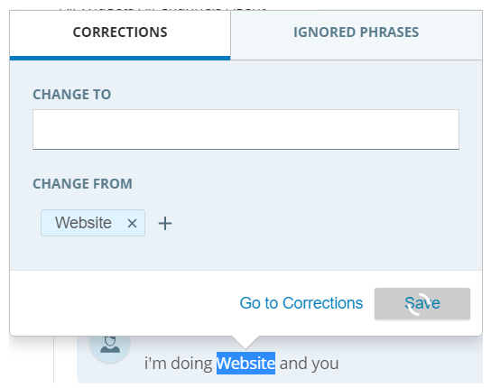 Screenshot of the corrections dialog