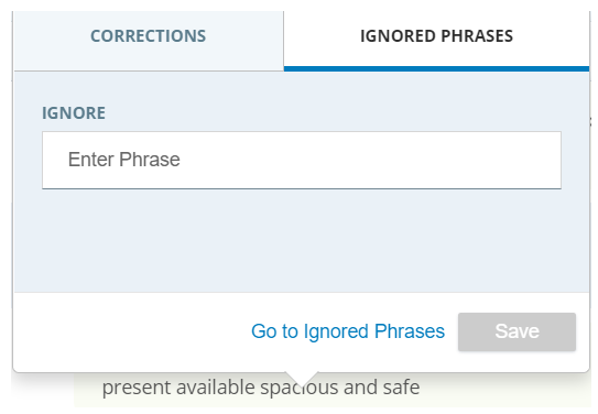 Image of the ignored phrases dialog
