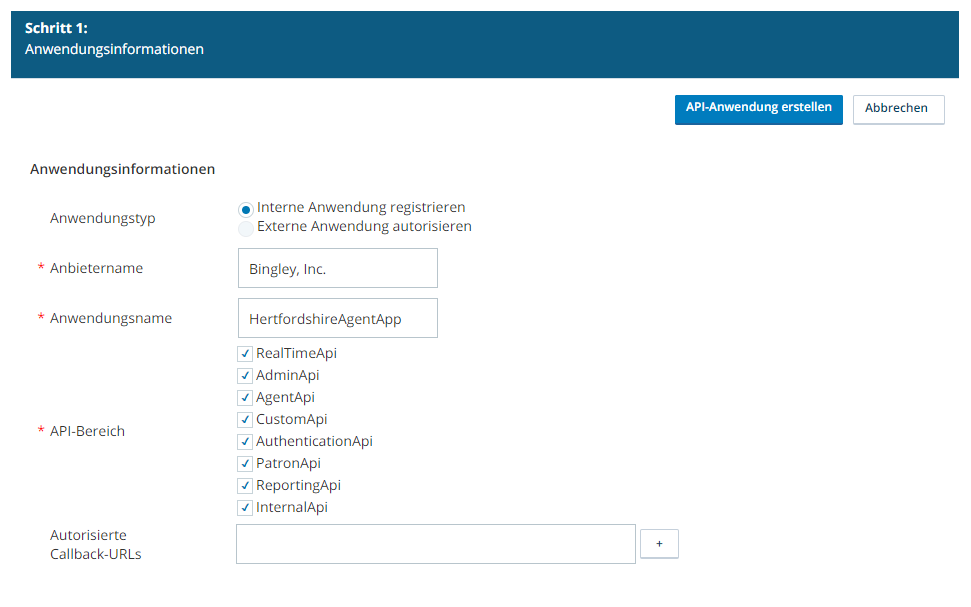 Bild des API-Registrierungsformulars