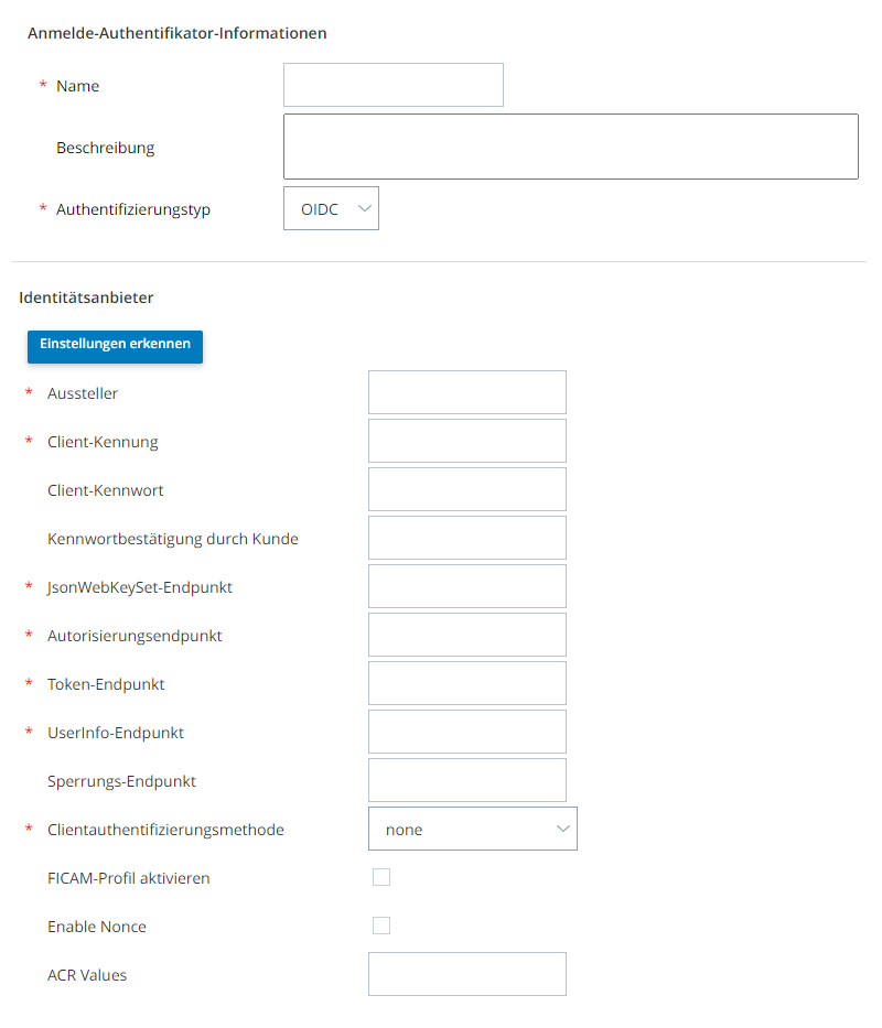 Screenshot der Registerkarte OpenID Connect eines Geschäftsbereichs im Bearbeitungsmodus
