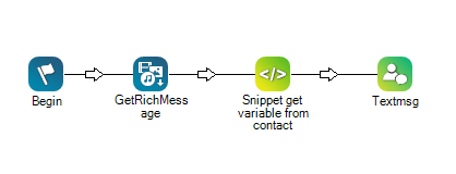 Beispielskript, das die BEGIN-, GETRICHMESSAGE-, SNIPPET- und TEXTMSG-Aktionen enthält.