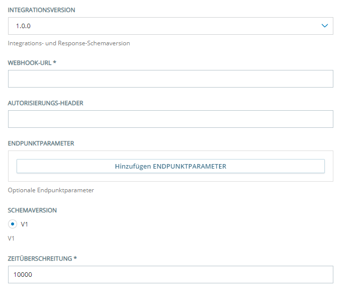 Die Konfigurationsseite für die Integration-Version 1.0.0 von Virtual Agent Hub.