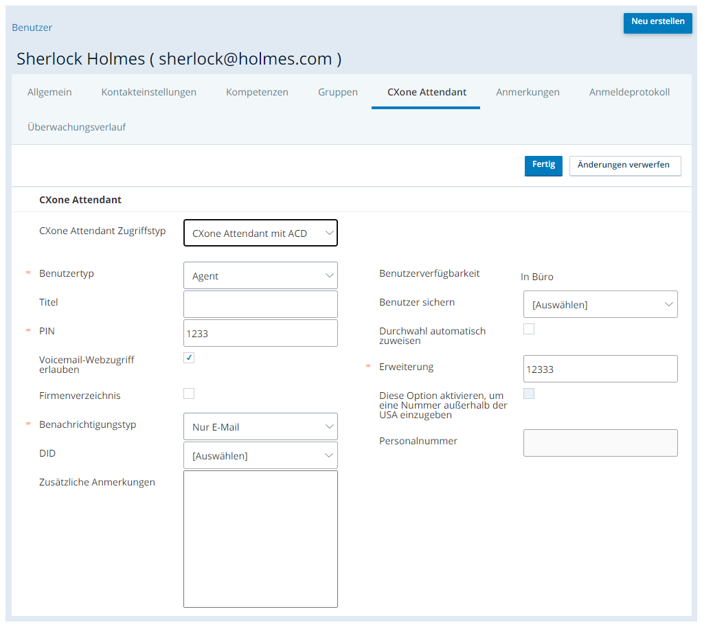 Gewähren Sie Benutzern Zugriff auf CXone Attendant auf der Registerkarte CXone Attendant in CXone Admin.