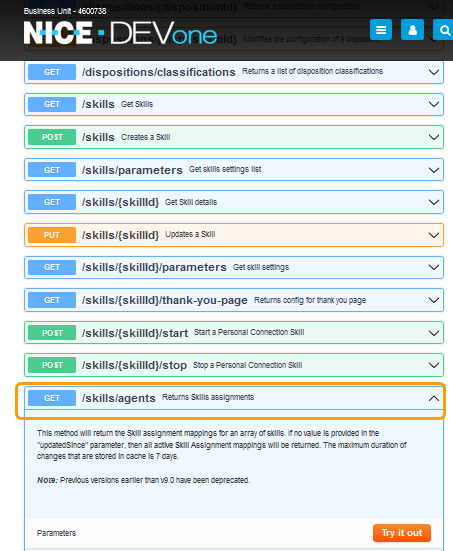 Die zugehörige API für die Aktion "Agentenzuweisungen nach Skill".