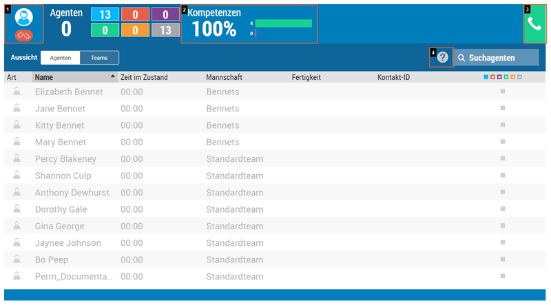 Bild der Seite Agentenansicht in CXone Supervisor.