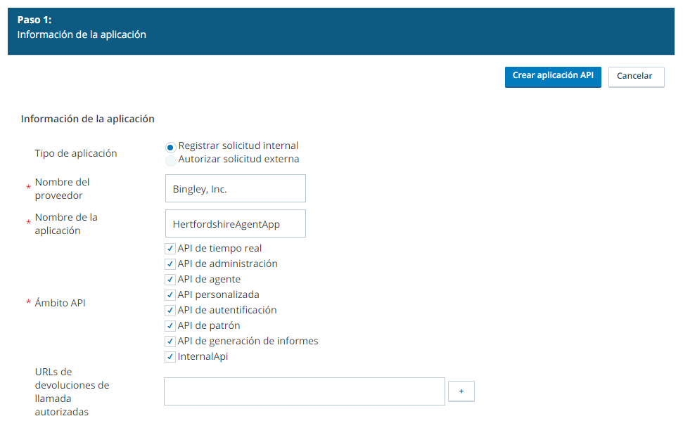 Imagen del formulario de registro de la API