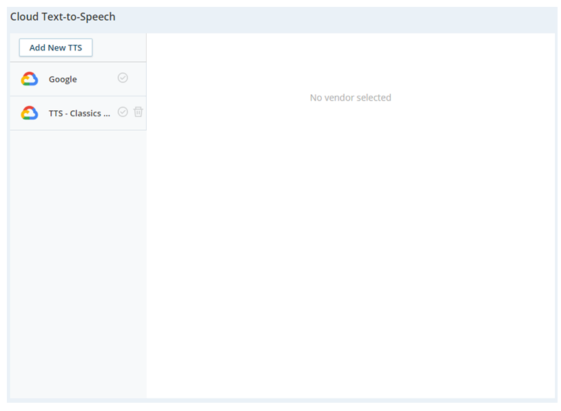 La página Cloud Text-to-Speech, donde puede seleccionar un proveedor de TTS o agregar un nuevo proveedor.