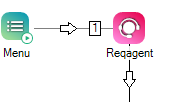 La acción Menú está conectada a la acción Reqagent con un conector que tiene el número 1 en un rectángulo.