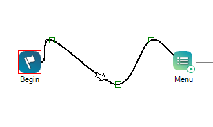 Una línea conectora con tres puntos de anclaje y tres curvas.