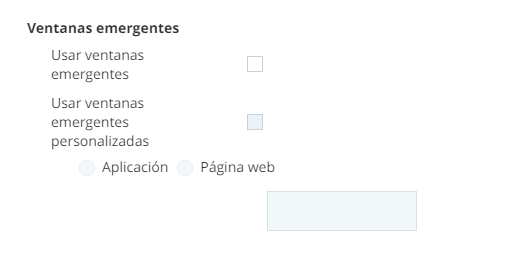 Captura de pantalla de la sección de configuración de Pantalla emergente de la página Habilidades.