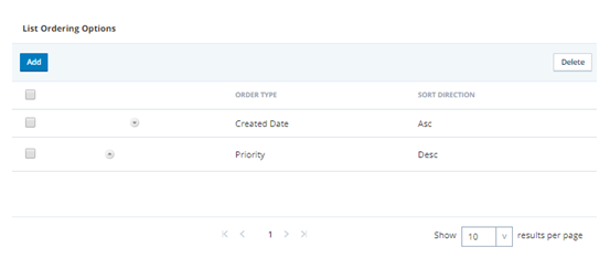 Captura de pantalla de la configuración de clasificación de la lista de llamadas de una habilidad de CXone PC en la página Administración de listas