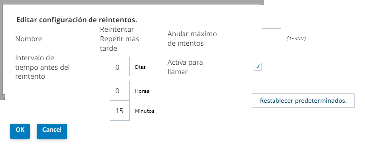 Ventana Editar configuración de reintento para Reintentar - Posponer