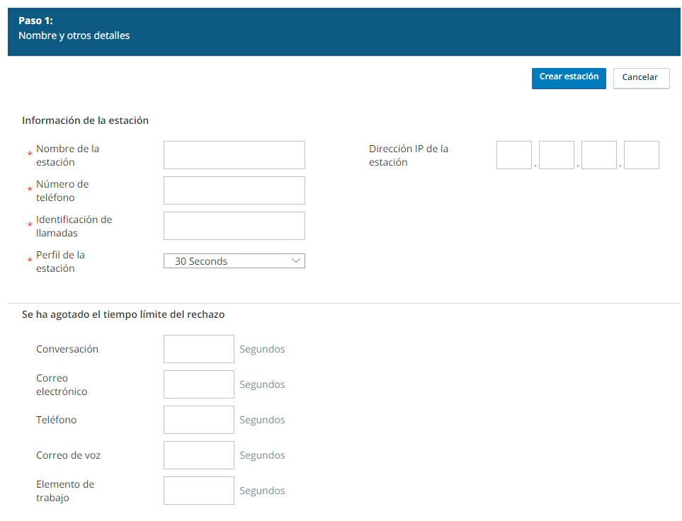 Imagen de la página de creación de la estación.