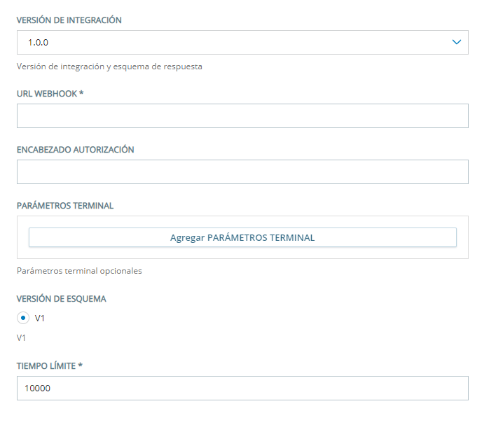 La Página de configuración de la versión 1.0.0 de Centro de Agente Virtual.