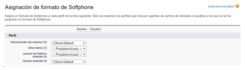 Asignación de perfiles de diseño de Softphone en Salesforce