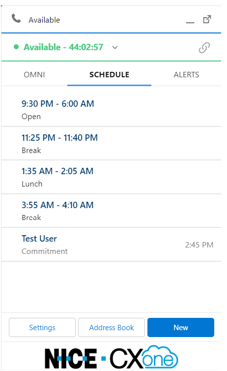 La pestaña Programación en Salesforce Agent Lightning, que muestra compromisos y eventos pasados y futuros.