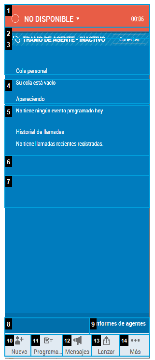 La MAX interfaz, que muestra elementos de trabajo, la cola y el horario del agente, y más.