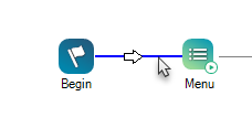 Un cursor sobre un conector azul entre dos acciones.