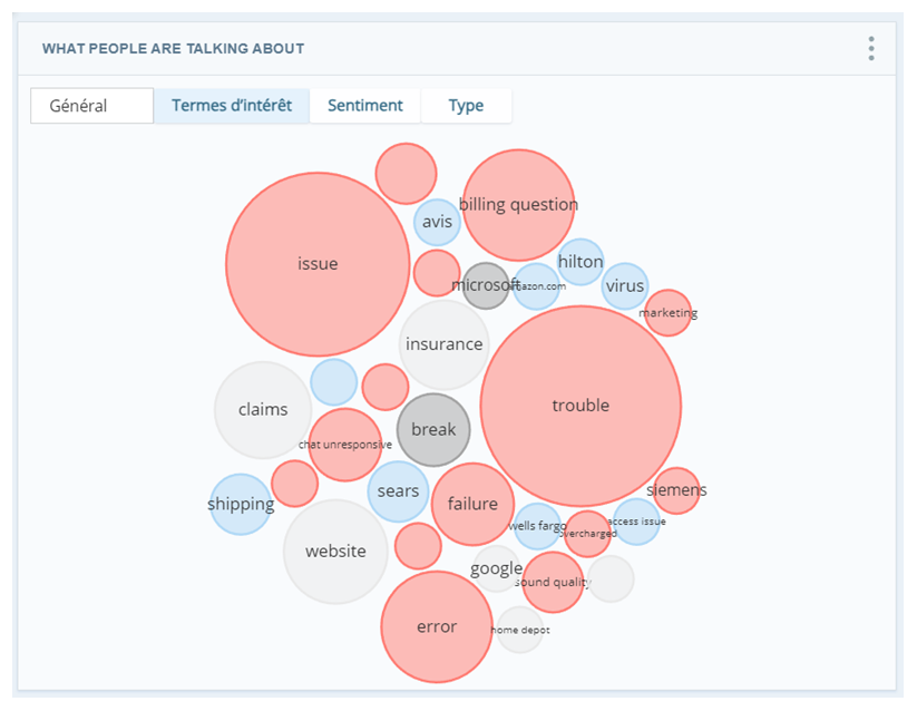 Exemple de bulles de termes d’intérêt dans le gadget logiciel De quoi parlent les gens