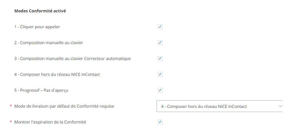 Image des paramètres de conformité de l’unité commerciale