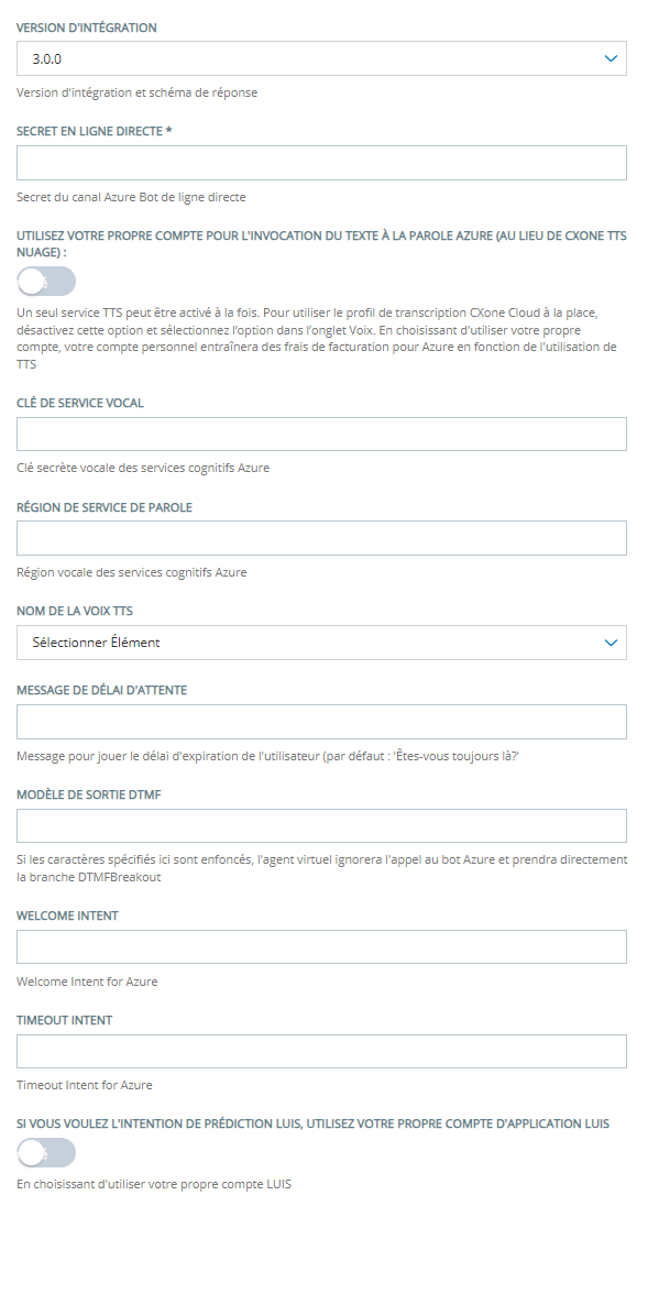 La page de configuration pour l’ajout d’un Microsoft Azure à Virtual Agent Hub