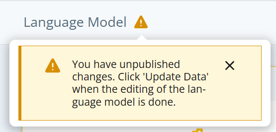 Notification d’avertissement jaune pour la mise à jour des données qui comprend un X dans le coin afin de supprimer le message.