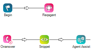 Un script AAH de base avec une action EXTRAIT DE CODE avant l’action AIDE AUX AGENTS.