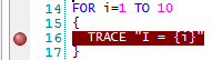 Image montrant la sphère rouge et la ligne de code rouge surlignée d’un point d’arrêt.