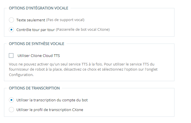 La page Voix de l’assistant de configuration dans Virtual Agent Hub.