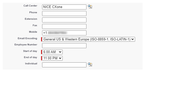 Contient un champ pour le centre d'appels.