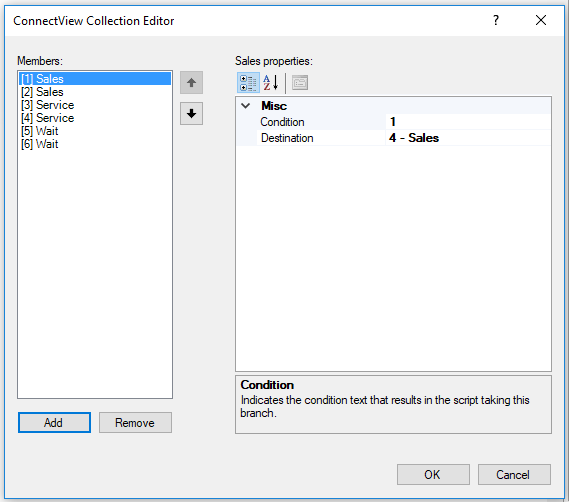 The Editor window where you can create custom branch conditions for the ASRMENU action.