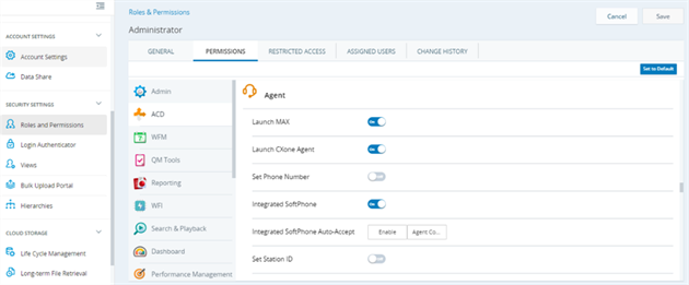 Salesforce Agent 설정의 조직 전반 설정 구성 페이지. Salesforce 옴니채널에 대한 NICE inContact 라우팅 활성화 확인란이 선택되어 있습니다.