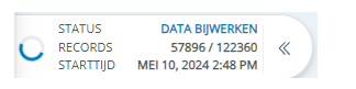 Paneel met de status, recordnummers en starttijd van een nieuwe verwerking die in behandeling is