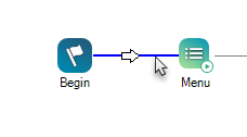 Een cursor die over een blauwe connector tussen twee acties beweegt.