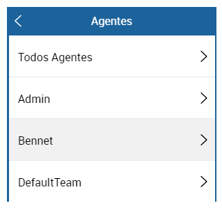 Imagem do catálogo de endereços dos Agentes, exibindo todas as equipes de uma organização.